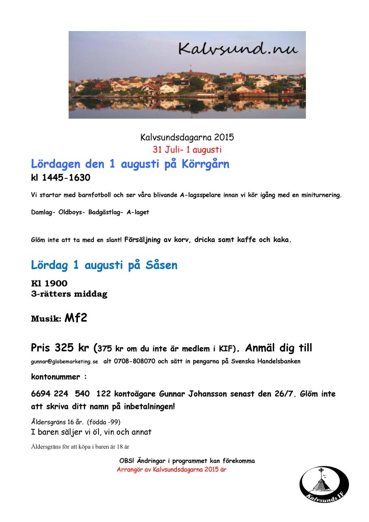 Kalvsundsdagarna 2015 stor affisch  Lördag