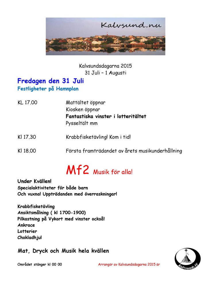 Kalvsundsdagarna 2015 stor affisch fredag