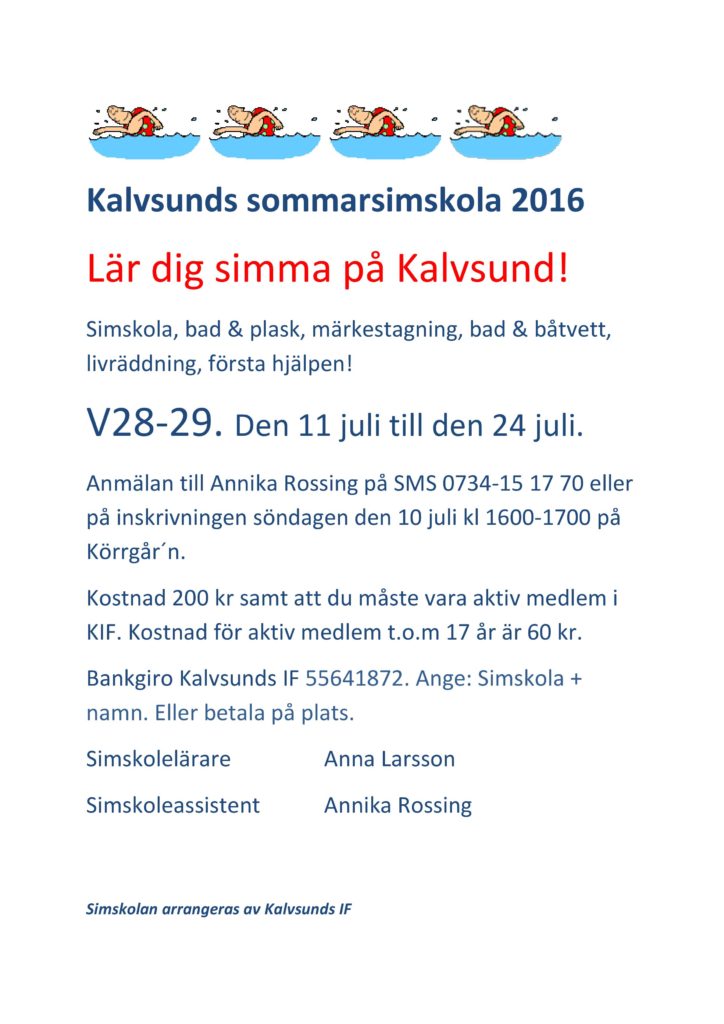 Kalvsunds sommarsimskola 2016